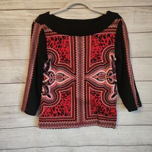 Rafaella Red Black Long Sleeve paisley Y2K Small Blouse